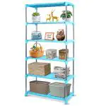 LivingBasics 6Tier Multipurpose Plastic Storage Rack for Books/Shoes/Clothes - Cyan Blue