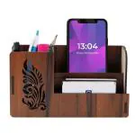 Pen Stand with Visiting Card & Mobile Holder Multipurpose Wooden Desk Organizer Pen and Pencil Stand for Office Table with Business Card Holder Box and Mobile Stand
