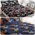 SQUNY Double Bedsheet for Double Bed Microfiber Elastic Fitted King Size Bedsheet for Bedroom King Size Double Bed Sheet Pack OF 2 with 4 Pillow Covers, 96 x 105 Inches,