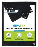 Mipatex Tarpaulin Sheet Waterproof Heavy Duty 6ft x 6ft (130 GSM) Black
