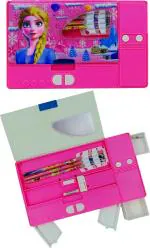 POKSI FROZEN CUTE CARTOON PRINTED PENCIL BOX FOR KIDS|BOYS AND GIRLS|BIRTHDAY GIFT|RETURN GIFT Multipurpose Pencil Box with LARGE CAPACITY|INTEGRATED SHARPENER AND 3 PENCILS FREE INSIDE|beautiful Art Plastic Pencil Box l Set of 1 Pink