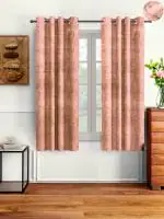 Cortina Plain Velvet Room Darkning Window Curtain (Dark Peach) With Eyelet-(5Ft) (Pack of 2)