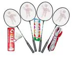 Gillx Badminton racket 4 piece with 6 feather shuttlecocks and badminton net