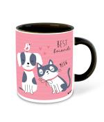Whats Your Kick Cute Dog and Cat Best Friend Design Printed Black Ceramic Coffee Mug and Tea Mug 325ml