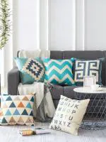 Elementary Fine Polyester Cushion Covers Abstract Theme Pack of 5 - Blue (12 x 12 inches)