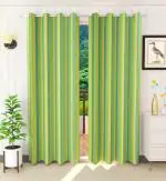 Filod'oro Handloom One Cotton Curtains for Windows with Eyelets, Striped, Green, 4 x 5 FT, Pack of 1