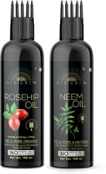 Desi Crew 100 Percent Pure Rosehip and Neem Oil with Comb Applicator Cold Pressed for Skin, Body and Hair Care 100 ml Each