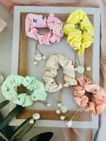 Radhya Accessories Hair Scrunchies for Women with Tassels Soft Cotton Printed Scrunchies for Girls Hairties Removable Tassles (Pack of 2) Gift for Girls