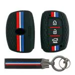 Keyzone striped key cover and Keychain fit for : Creta, Elite I20, Active I20, Aura, Verna 4s, Xcent, Tucson, Elantra 3 button smart key (KZS-05,KZS-Keychain)