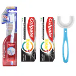 Colgate slim soft 17x toothbrush 1 Piece + Colgate Total Whole Mouth Health, Antibacterial Toothpaste, 120gm (Charcoal Deep Clean)( Pack of 2)+U-shape 360 brush