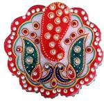 Urban Baniya Traditional Marble Handcraft Leaf Style Rajasthani Chopra Sindoor Box Multicolor(9X2 CM)