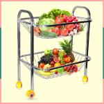 mofna Stainless Steel Kitchen Trolley Kitchen Fruits and Vegetable Basket Potato Onion Stand Dish Rack Vegetable Fruit Trolley Bathroom Organizer Multipurpose Uses (Wheel, 2-Tire)