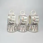 Joyful Jubilee Nature Floral Leaves Handprinted Ceramic Coffee Tea Cup | White and Blue | Chai Cups | 125 ml | Pack of 6