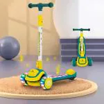 StarAndDaisy Rise 'n' Shine 3 Wheel Scooter for Kids Easy & Portable Fold-N-Carry Design LED Light-Up Deck & Wheel with Music Comfortable & Safe Easy to Ride (3 to 12 Year Kids) (Green & Yellow)