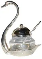 Lavanshi Silver Metal & Glass Swan Design Condiment Pot 16 x 13 cm