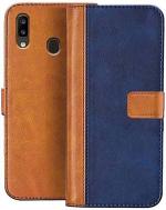 Clickaway Flip Cover for Samsung Galaxy A20 Genuine Leather With Viewing Stand & 3 Card Holder (Antique Double Shade) Multi-Coloured