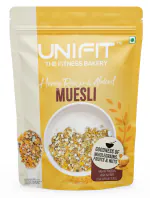 UNIFIT Muesli with Honey, Raisins & Almonds Cereal for Breakfast Healthy Breakfast Cereals Instant & Crunchy Ready to Eat With Goodness of Honey, Raisins & Almonds -375g