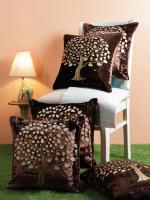 Bmode Velvet Tree Glitter Cushion Cover Set of 5 - (16 X 16 inch , 40 X 40 cm) - Brown