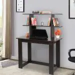 Kawachi Woodit Laptop, Study Table, Wooden Computer Desk with Storage Book Shelf Wenge Brown