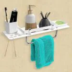 Plantex 5mm Acrylic and ABS Plastic 4 in 1 Multipurpose Bathroom Shelf/Rack/Towel Hanger/Tumbler Holder/Soap Dish/Bathroom Accessories (18 x 5 Inches) - Pack of 1