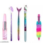 Topgifties Pack Of 5 Item 1 Water Pen + 1 Unicorn Pen + 1 Lipstick Pen+ 1 Fish Pen+ 1 ( 6 In 1 Fur Pen ) Buy This Beautiful Unicorn Theme Combo For Kids Birthday Party Return Gift
