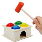 ShopiMoz Wooden Pounding & Hammering Bench Toy with Mallet and 4-Ball Play Set for 1+ Toddlers Early Education & Development (Hammer Ball)