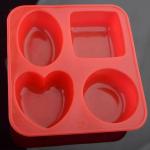 Baker's Cutlery Red Silicone 4 Cavities Heart Baking Molds