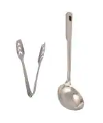 Urban Buy Stainless Steel Momo Tong with Stainless Steel Chamcha Spoons and Multicolour, Pack of 2