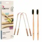 OREAYU Natural Bamboo Toothbrush with Yoga Pure Copper Tongue Cleaner Natural Oral Care(2+2 Set)