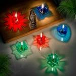 KATHIYAWADI 3D Reflective Diyas Set of 12 Pieces | Diwali Special 3D Decoration Diyas | Plastic Reusable Deepawali Diya Deepak | 3D Shadow Reflection Fancy Diwali Diya for Pooja/Puja Room,Home