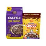 Yogabar Dark Chocolate Oats and Chocos Breakfast Cereals Combo | Dark Chocolate Oats 1kg | Chocos Breakfast Cereals 345g | Gluten Free Oats with High Fibre, 100% Whole Grain, Non GMO