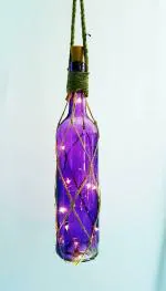 My Party Suppliers Purple Handmade Jute LED Bottle String Lights Kit with Gold Spark Effect Glass Bottle and Light