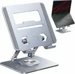 CARE CASE 360 Rotating Tablet Stand Aluminum Alloy Adjustable Height Rotation Bracket for Desk Ergonomic Foldable Aluminum Tablet Laptop/Tablets/Mobile Phones (Silver, 1pcs)