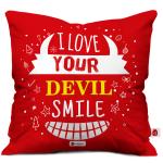 Indigifts Valentine Gift I Love Your Devil Smile Quote Red Cushion Cover 12x12 inches with Filler - Valentine Day Gift, Valentine Gift For Boyfriend, Boyfriend Gifts, Love Gifts For Boyfriend