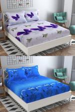 N G Products 3D Polycotton Double Bedsheets Combo Pack of 2 Double Bed Sheets with 4 Pillow Covers, Size- 90*90 inches (Multicolor)