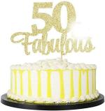 Festiko Happy 50, Fabulous Cake Topper, Glitter Card In Gold For Cake Decoration, Birthday, Anniversary, Engagement, Graduation