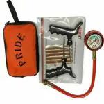 Pride Air Pressure Pipe Gauge(200 PSI) with Heavy Duty Tubeless Tyre Puncture Repair Kit 5 Strips/Strings with red protective cover with extra Bag