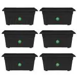 TrustBasket UV Treated Rectangular Plastic Planter (16 inches) - Black Color- Set of 6