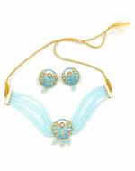 Bella Store Women Light Blue Beads Handmade Golden Meenakari Kundan Necklace Set