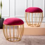 NestrootsLush Velvet Cage Metallic Stool in Maroon Color Set of 2
