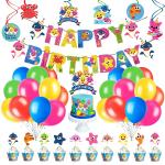 Zyozique Baby Shark Birthday Decorations Kit - 43 Piece Shark Themed Birthday Supplies Set |Includes Banner,SWIRLS,Cake Topper,,Cup cake Topper,Shark Decoration for Birthday , Ballons,Shark Party Supplies