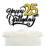 Festiko Happy 25th Birthday Cake Topper 25th Cake Topper Birthday Decorations Black Glitter Twenty Five Years Old Birthday Party Supplies