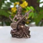 CraftVatika Bronze Porcelain Saraswati Statue 13.2 x 10 cm