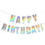 Festiko Holographic Happy Birthday Banner, Iridescent Hanging Bunting String Flag Garland For Unicorn Parties, Under The Sea Parties, Frozen Theme Birthday Party Decorations