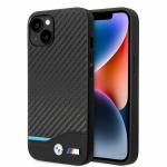 BMW iPhone 14 Case [Official Licensed] by CG Mobile | M Collection Mag-Safe PU Carbon Case With A Printed Logo | Bottom Horizontal Blue Line Protective Case/Cover Designed for iPhone 14 (6.1-Inch) 2022 - Black