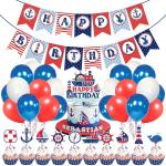 Zyozique 37 Pcs Nautical Party Supplies for Boys Nautical Happy Birthday Banner Cupcake Toppers Cake Toppers Balloons for Kids Girls Baby Shower Nautical Theme Birthday Party Decoration Supplies