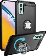 Unistuff Back Case Cover for OnePlus Nord 2 5G with Magnetic Kickstand | Premium Matte Finish | Camera Bump Protection | Rubberized Ring Cover - Night Black, 76682