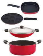 Nirlon 4 pcs of Red and Black Non-stick Kitchen Cookware Essential Set, Standard