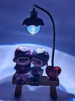 G-Srijan Romantic Valentine Love Couple Sitting on Bench with Working Led Light Statue Decorative Showpiece - 10 cm (Resin, Polyresin, Multicolor)