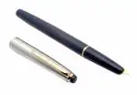 Ledos Blue and Silver Alloy Steel Kanwrite Relik Hooded Nib Fountain Pen Steel Cap Golden Trims with Converter